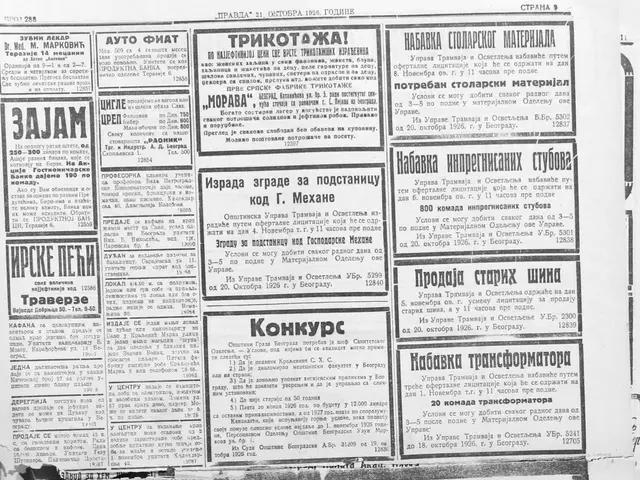 The image shows a black and white photo of a newspaper with a bunch of papers on it. The papers...