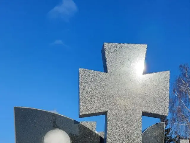 The image shows a grave with a picture of a man in a military uniform on it, surrounded by a flower...