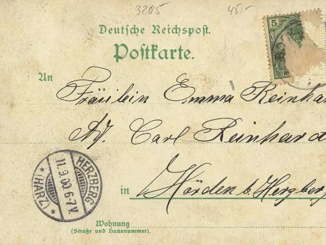 The image shows an old envelope with a stamp on it from Germany to Germany, with the text "2nd...