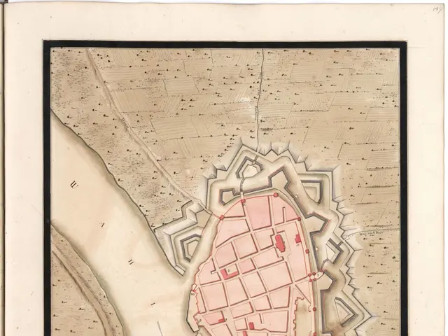The image shows an old book with a map of the city of Bonn, France. The map is detailed and shows...