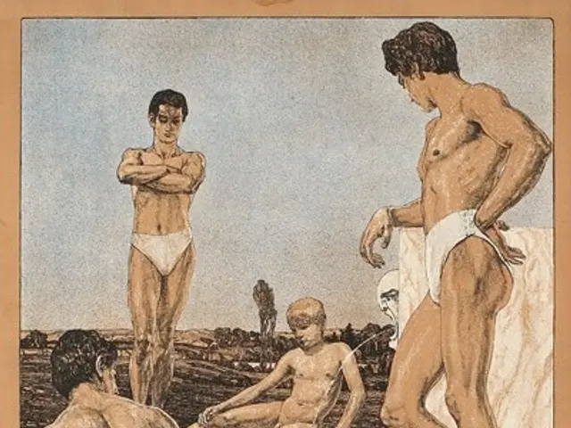 The image shows a poster advertising a swimming pool in the city of Aschersleben, Germany. It...