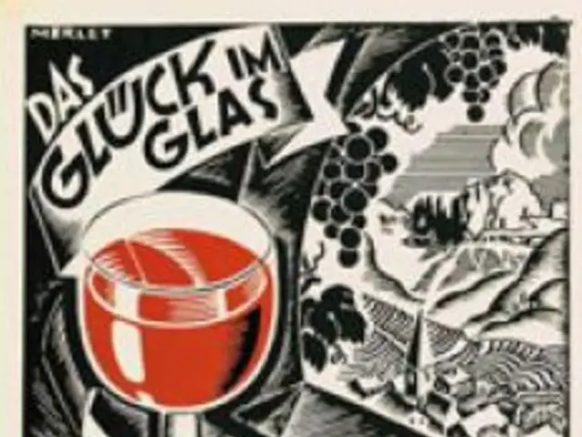 The image shows a poster advertising a glass of wine in St. Magdalena, Switzerland. The poster...