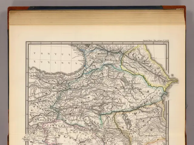 The image shows an old book with a map of Armenia on it. The map is detailed and shows the various...
