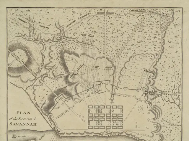 The image shows a paper with a plan of the siege of Savannah, Georgia. The plan is detailed,...