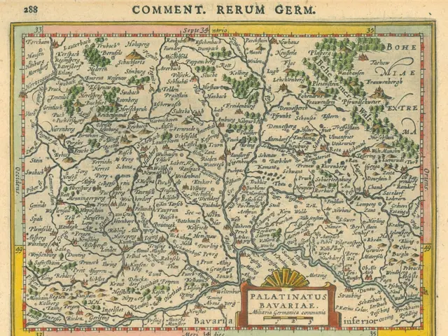 The image shows an old map of Germany with the provinces of Palatinate and Bavaria clearly visible....