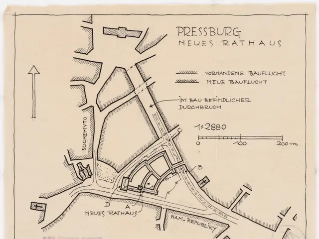 The image shows a drawing of a map of the city of Pressburg, Germany on a piece of paper. The map...