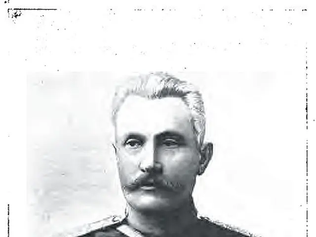 The image shows a black and white photo of a man in uniform, believed to be the first lieutenant of...