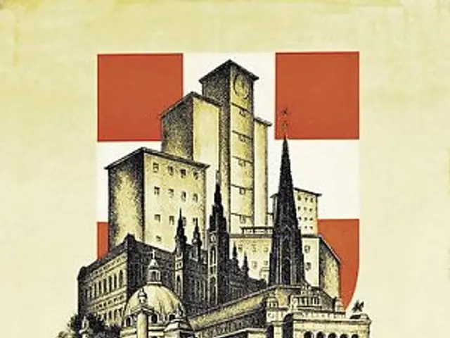 The image shows a poster of Vienna, Austria, featuring a few buildings and a bridge. The poster has...