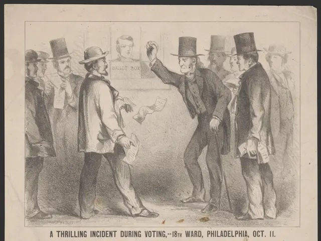 The image shows a paper with a drawing of a group of people wearing hats, with one person holding...