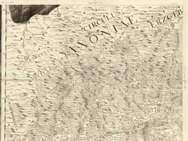 The image shows an old map of Saxony, Germany, with text written on it. The map is detailed and...