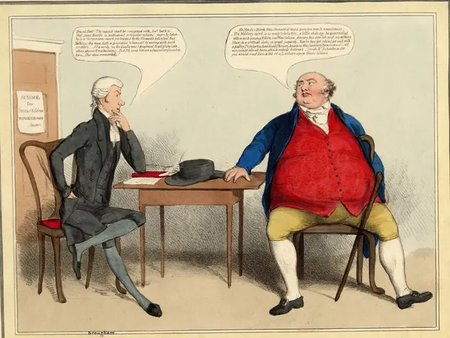 The image shows John Bull's complaint to the public schoolmaster, with two people sitting on chairs...