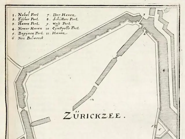 The image shows a paper with a map of the city of Zurich, Switzerland, with text written on it. The...