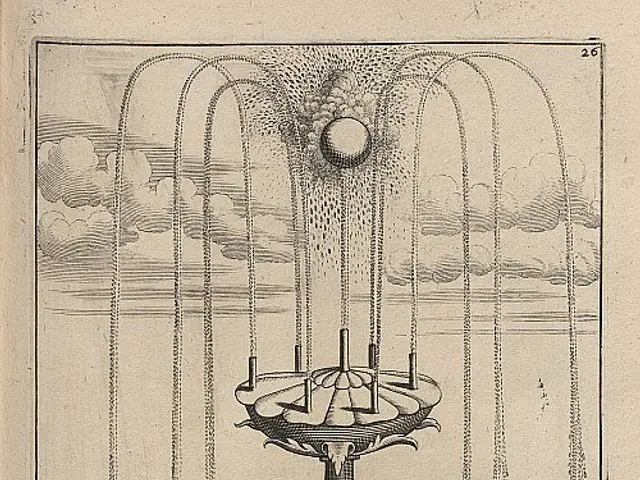 The image shows an engraving of a lamp on a pedestal with a sun in the background. The lamp is...