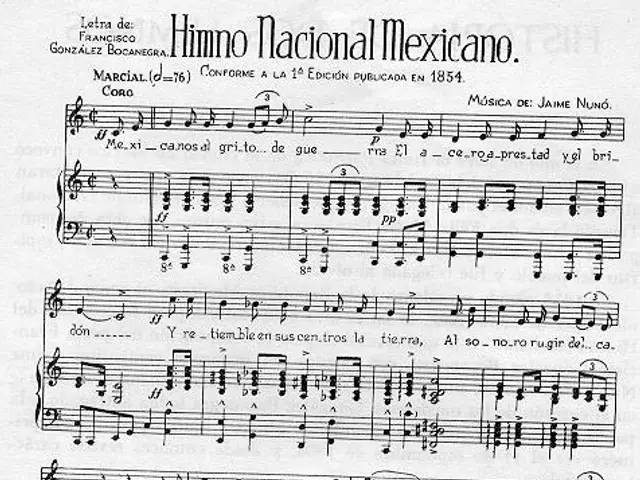 The image shows a sheet of music with the words "Himmo Nacional Mexicano" written in bold black...