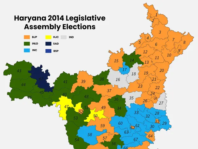 The image shows a map of the state of Haryana in 2014, with different colors representing the...