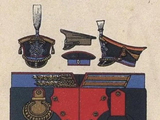 The image shows a Russian military uniform from the 19th century, consisting of a coat and several...