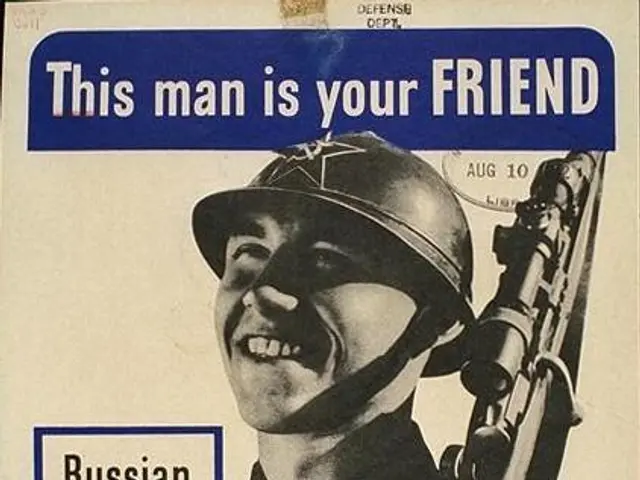 The image shows a poster of a man wearing a helmet and holding a rifle, with the words "This man is...