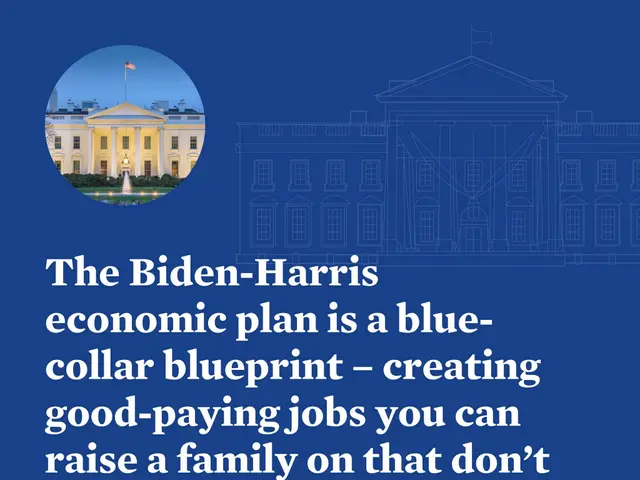 The image shows a poster with a picture of the White House and text that reads "The Biden-Harris...