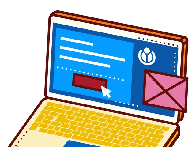 The image shows a laptop with an envelope on the screen, indicating that the laptop is being used...