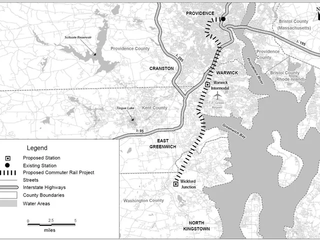 The image shows a black and white map of a city with a river running through it. On the left side...