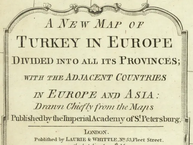The image shows a paper with text written on it, detailing a new map of Turkey in Europe divided...