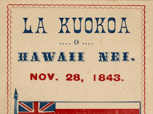 The image shows a poster with text and a picture of the Hawaiian flag, which is composed of three...