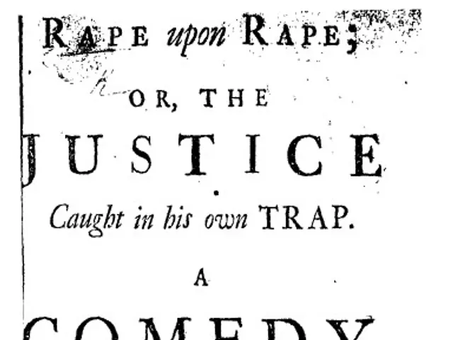 The image shows a black and white poster with the words "Rape Upon Rape or the Justice Caught in...