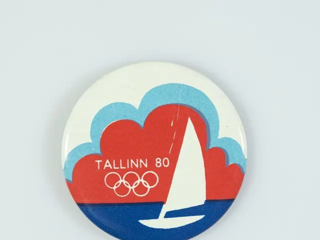 The image shows a white background with a badge featuring a sailboat and the words "Tallinn 80...