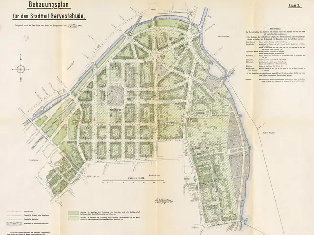 The image shows an old map of the city of Berlin, Germany, with text on the paper detailing the...