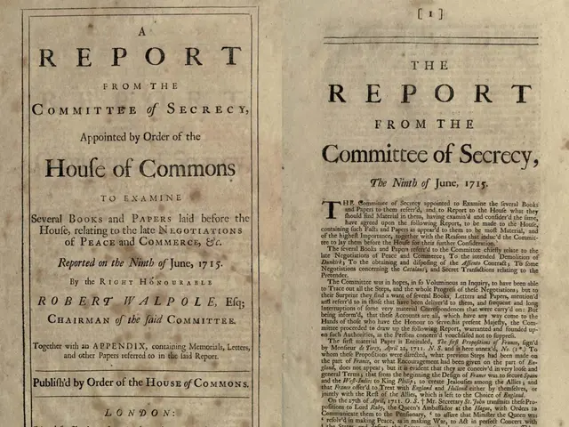 The image shows an open book with the title "The Report from the Committee of Secrecy, Appointed by...