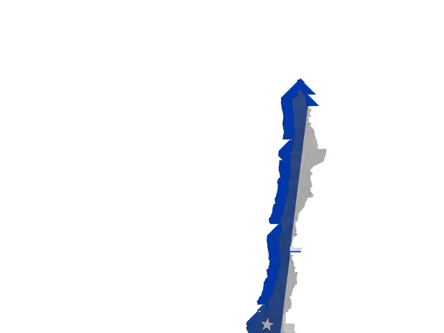 The image shows a map of Chile with the Chilean flag in the center, set against a white background.