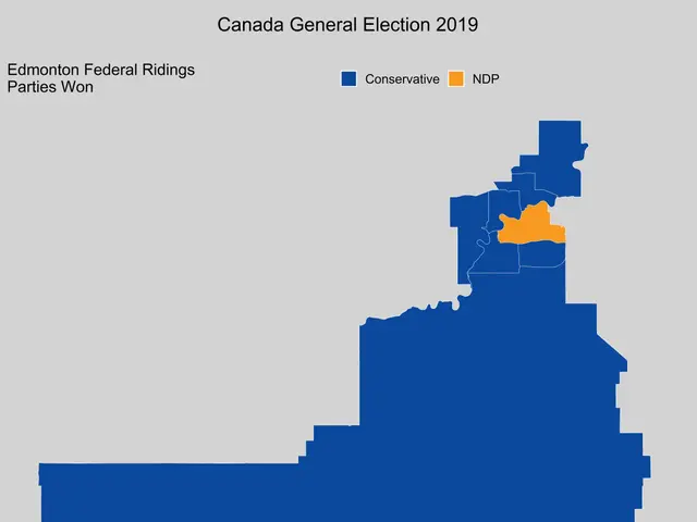 The image shows a map of Canada with the provinces highlighted in blue and orange, indicating the...