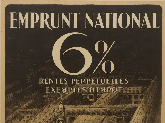 The image shows a poster with a picture of a building and text that reads "emprunt national 6% -...