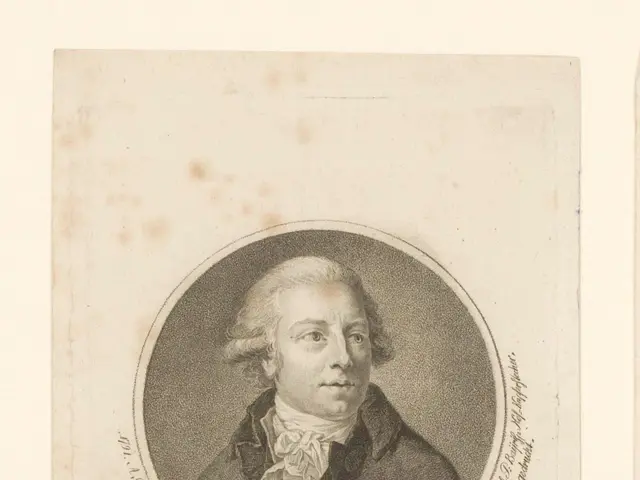 The image shows a portrait of Philipp Karl von Alvensleben, a German statesman, with text written...