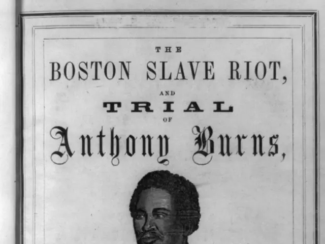 The image shows a poster with a picture of a person and text that reads "The Boston Slave Riot,...