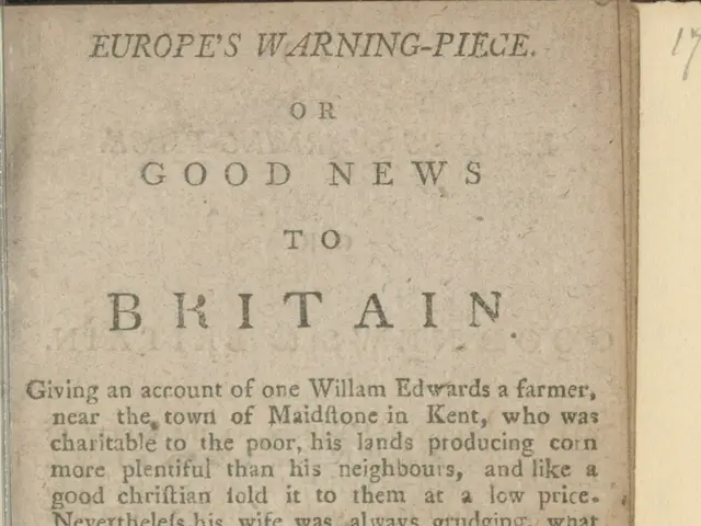 The image shows an open book with the title "Europe's Warning-Piece or Good News to Britain"...
