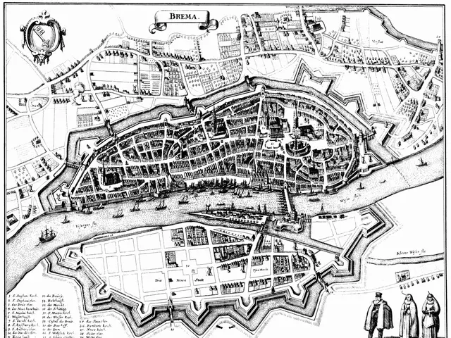 The image shows a black and white map of the city of Bremen, Germany. At the bottom of the image,...