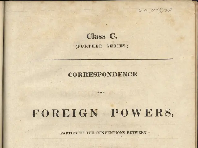 The image shows an open book with the title "Foreign Powers, Parties to the Conventions Between...