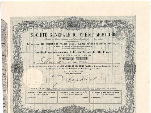 The image shows an old stock certificate issued by the Société Generale de Credit Mobilier. It is a...