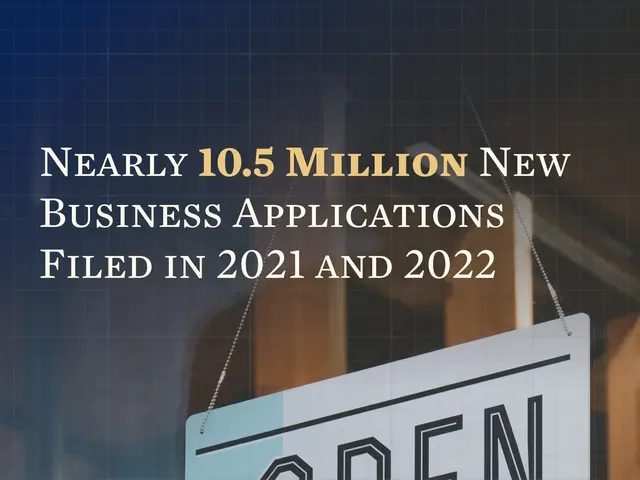 The image shows a poster with text that reads "Nearly 10.5 million new business applications filed...