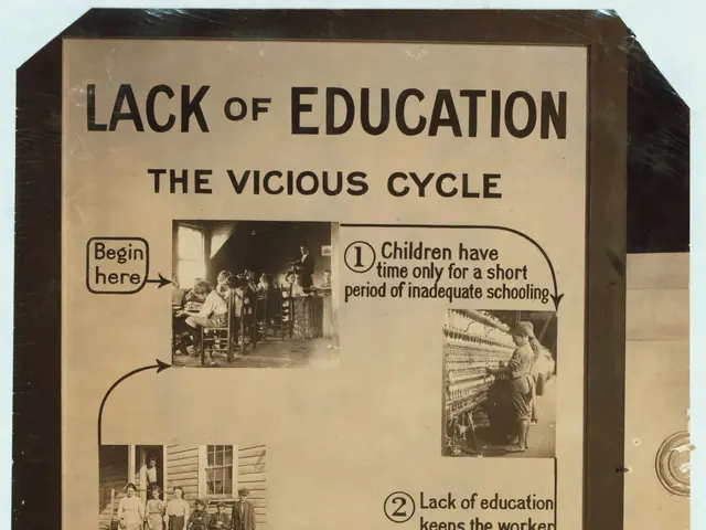 The image shows a poster with text and pictures of people, depicting the vicious cycle of lack of...