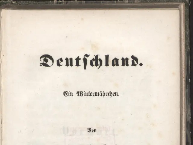 The image shows an old book with the title "Deutschland" written on it against a black background.