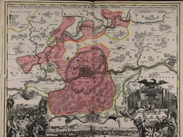 The image shows an old book with a map of Germany in the middle of it. The map is surrounded by...