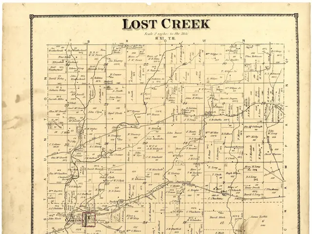 The image shows an old map of the Lost Creek area, with text written on it. The map is detailed,...