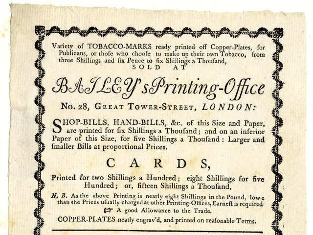 The image shows an old advertisement for Bailey's Printing Office, featuring a paper with text...