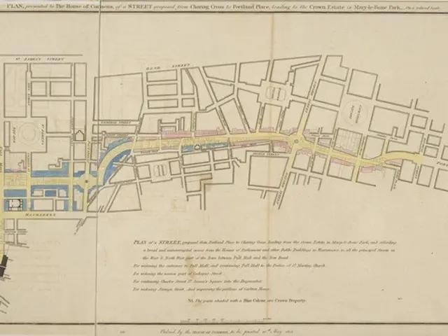 The image shows a map of the city of London, England, with a plan of the House of Commons and a...