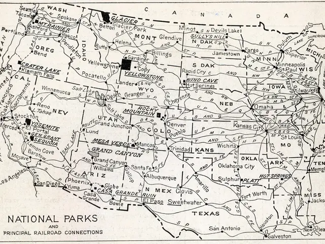 The image shows a black and white map of the United States with the words "National Parks" written...