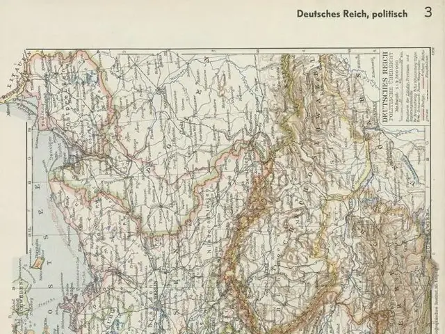 The image shows an old map of Germany from the 19th century, depicting the political divisions of...