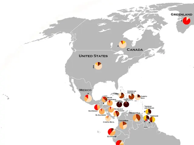 The image shows a poster with a map of the Americas, highlighting the ethnic composition of each...