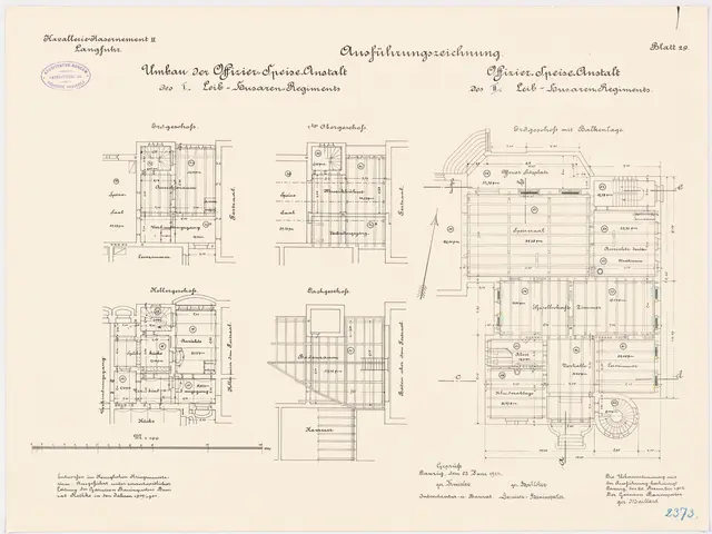 The image shows a drawing of a building with a lot of plans on it, which is the floor plan of the...
